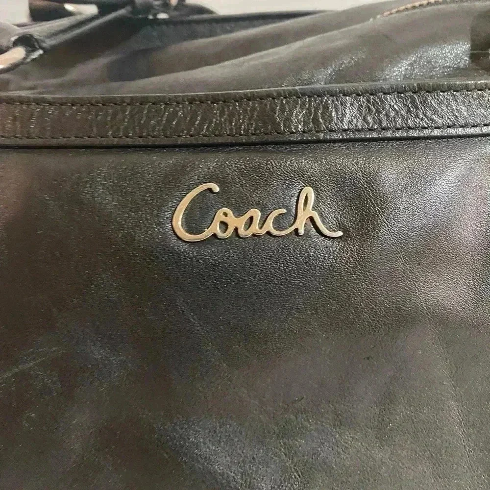 Coach black leather satchel handbag